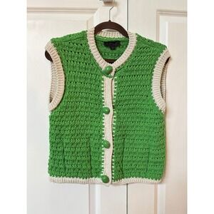 Zara Green Crochet Chunky Knit Sweater Vest Top Womens M